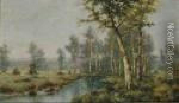 Birches By A Stream Oil Painting - Thomas Bartholomew Griffin