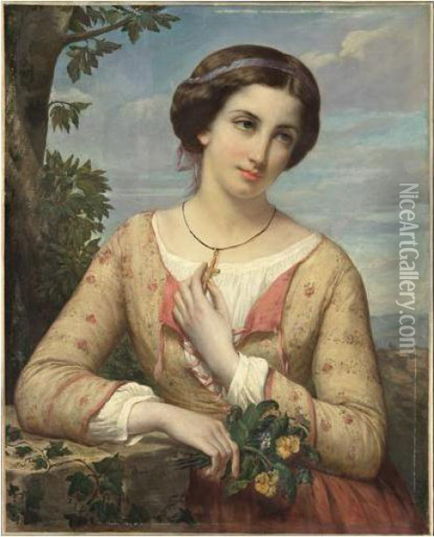 Jeune Fille A La Croix Oil Painting - Auguste Charpentier
