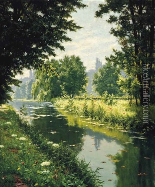 A Tranquil River Oil Painting - Henri Biva