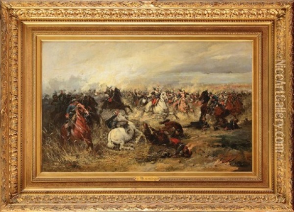 Charge Des Cuirassiers Francais Contre La Cavalerie Prussienne. Guerre De 1870. Oil Painting - Wilfrid Constant Beauquesne