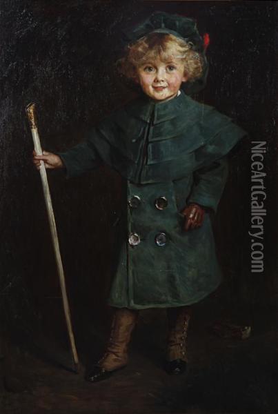 Portrait Of A Young Boy In Green Coat Oil Painting - Charles A. Buchel