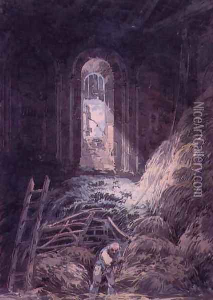 A Barn, Interior of the Ruined Refectory of St. Martins Priory, Dover Oil Painting - Joseph Mallord William Turner