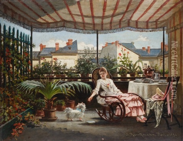 Breakfast On The Terrace Oil Painting - August Brockmann