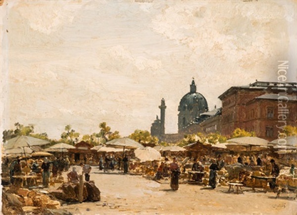 Der Alte Naschmarkt In Wien Oil Painting - Carl Moll