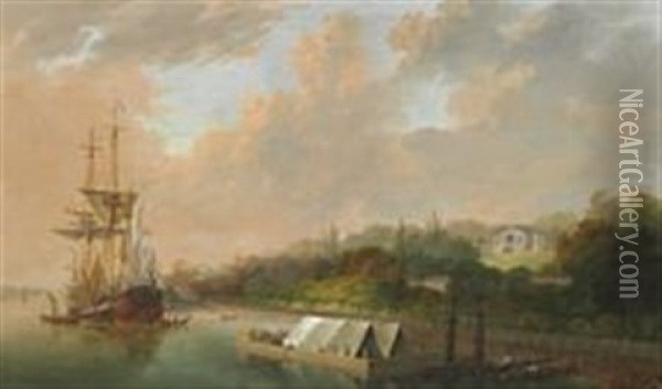 View Of The Elbe With The Country House Abbema Oil Painting - Friedrich Rosenberg