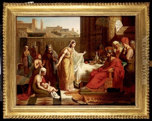 The Pharaoh's Daughter Presents Moses To Her Father Oil Painting - Andre Jacques Victor Orsel