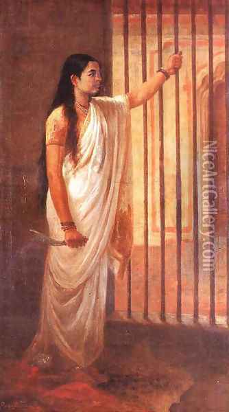 Lady in Prison Oil Painting - Raja Ravi Varma