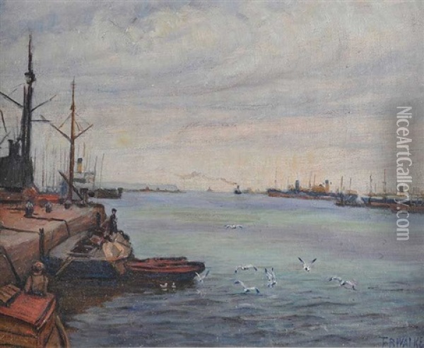 Belfast Docks Oil Painting - Thomas Bond Walker