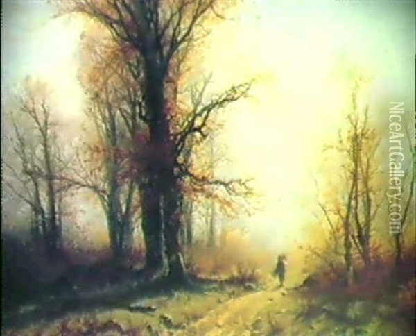 Reisigsammlerin In Herbstwald Oil Painting - Gustave Eugene Castan