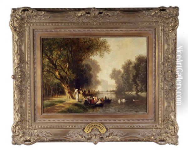 Canal Scene, The Nymphenburg Palace Oil Painting - Johann Friedrich Hennings