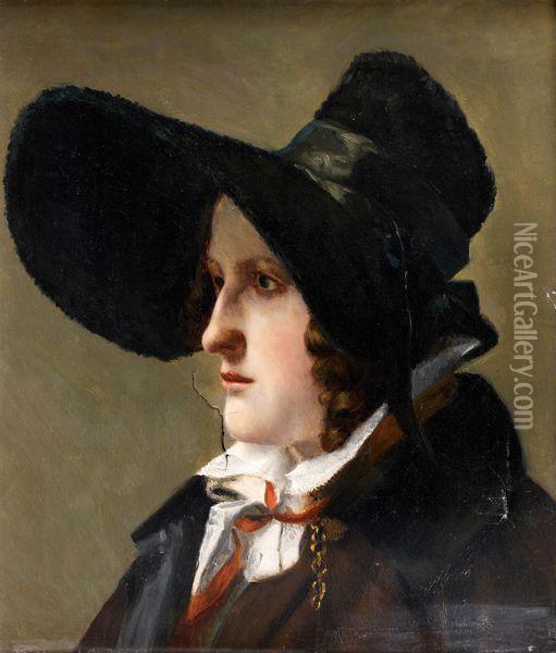 Portrait De Jeune Femme Portant Un Chapeau Anglais Dit Poke Bonnet Oil Painting - Michel-Martin Drolling