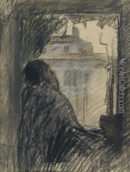 Man Seated At A Window Oil Painting - Joseph Stella