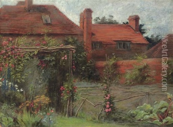 The Kitchen Garden, The Manor Farm, Ashmansworth, Hampshire Oil Painting - Sir David Murray