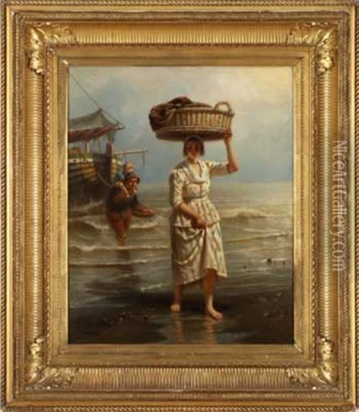 Fischerfamilie Am Strand Oil Painting - Peter Franciscus Greive