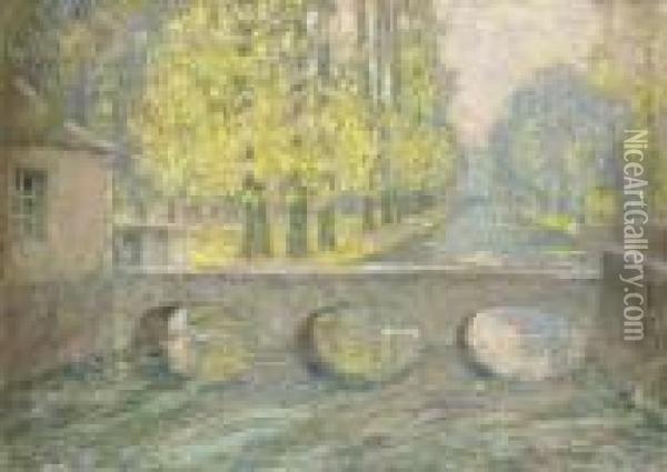 Le Pont, Gisors, Automne Oil Painting - Henri Eugene Augustin Le Sidaner