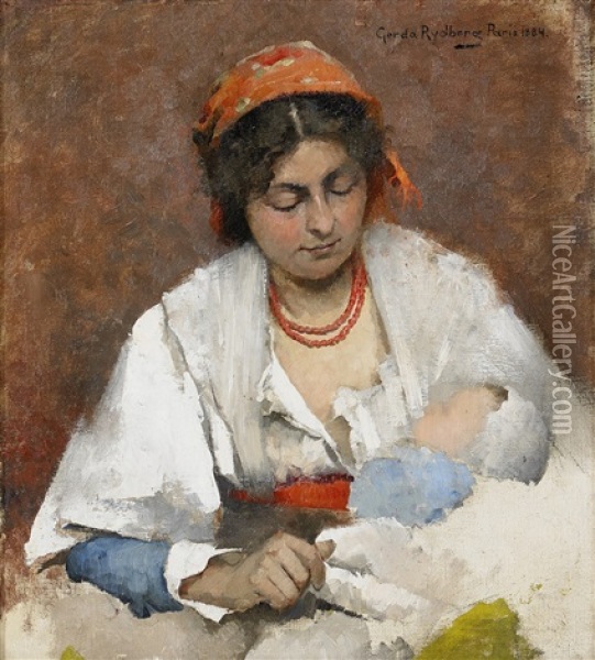 En Moder Oil Painting - Gerda Rydberg Tiren