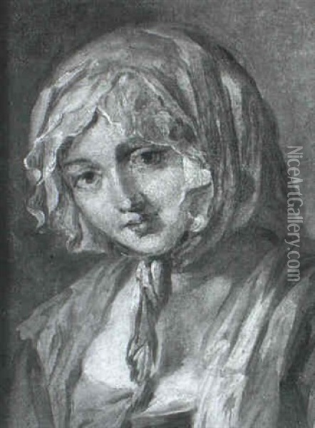 Jeune Femme En Buste En Camaieu De Gris Oil Painting - Etienne Aubry