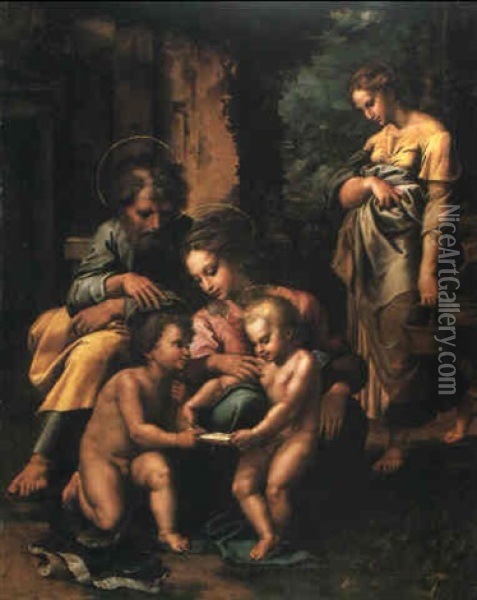 The Spinola Holy Family Oil Painting - Giulio Romano