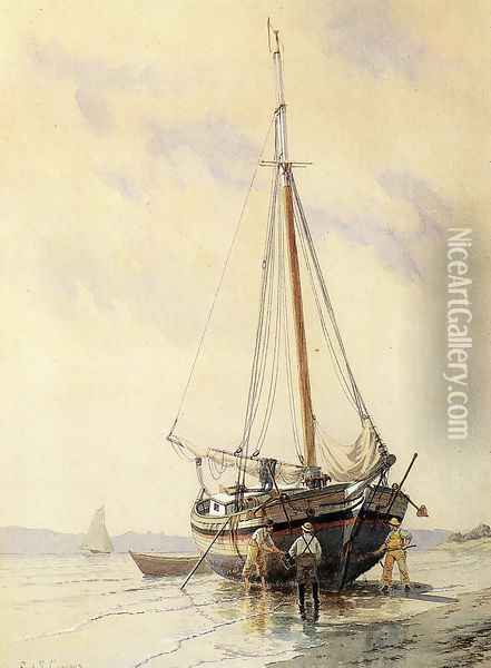 Sloop Aground on the Hudson Oil Painting - Frederick Swartwout Cozzens
