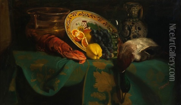 Still Life With Lobster, Duck And Fruit Oil Painting - Arnold Marc Gorter