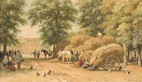 Haycarts in a town Oil Painting - Willem Carel Nakken