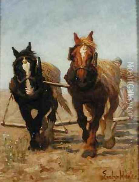 The Ploughing Team Sussex Downs Oil Painting - Evelyn Harke