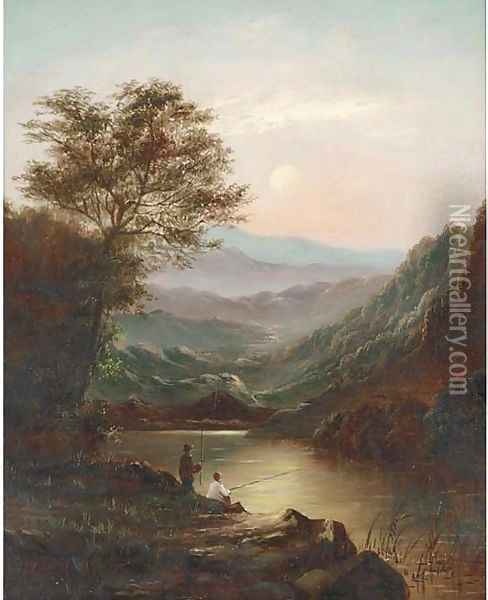 Anglers by a lake Oil Painting - Charles Leslie