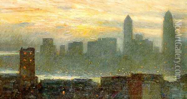 Manhattan's Misty Sunset, 1911 Oil Painting - Childe Hassam