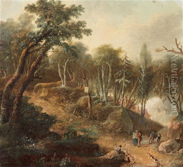 Waldlandschaft Mit Belebtem Weg Oil Painting - Johann Heinrich Ramberg