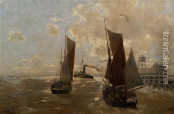 Gunther_erwin Stoomboot En Zeilschepen Oil Painting - Erwin Carl Wilhelm Guenther