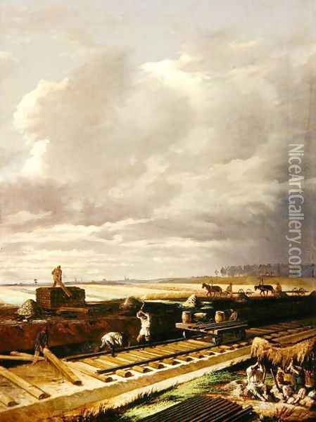 Building Work on a Railway Line, 1871 Oil Painting - Vasili Vladimirovits Pukirev