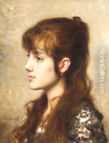 A Young Girl 2 Oil Painting - Alexei Alexeivich Harlamoff