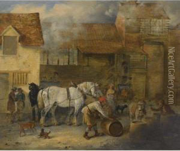 Dray Horses Outside A Brewery Oil Painting - Edmund Bristow