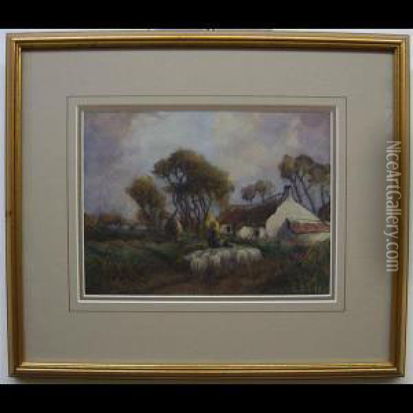 Dutch Shepherd With Flock Oil Painting - Georges Chavignaud