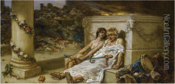Cupid And Bacchante Oil Painting - Vasili Aleksandrovich Kotarbinskii