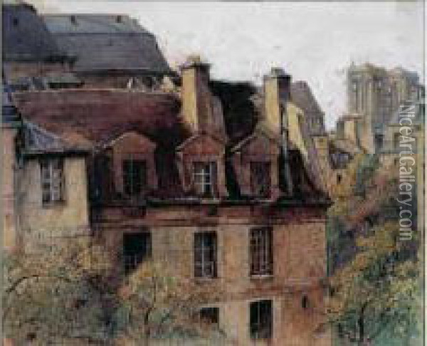 Le Seminaire De Saint Nicolas Du Chardonnet Avec Vue Sur Les Tours
 De Notre-dame Oil Painting - Charles Heyman