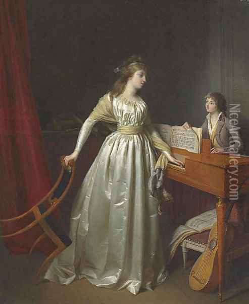 A lady at the clavichord Oil Painting - Jean-Simon Fournier