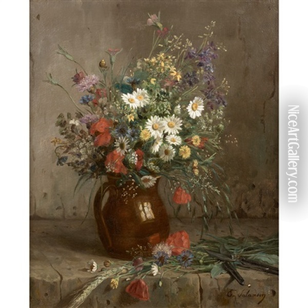 Bouquet De Fleurs Sur Un Entablement Oil Painting - Eugenie Alexandrine Marie Salanson