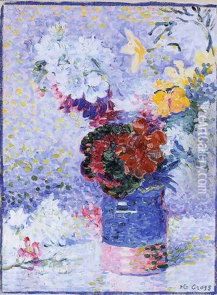 Flowers In A Glass Oil Painting - Henri Edmond Cross
