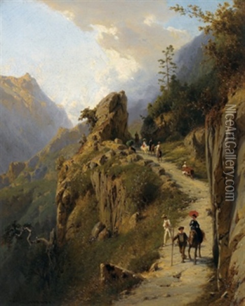 Alpenlandischer Gebirgspas Oil Painting - Karl Girardet