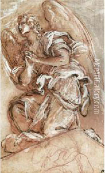 Study Of A Kneeling Angel Oil Painting - Giuseppe Passeri