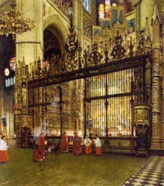 The High Altar, Toledo Cathedral Oil Painting - Heinrich Hermanns