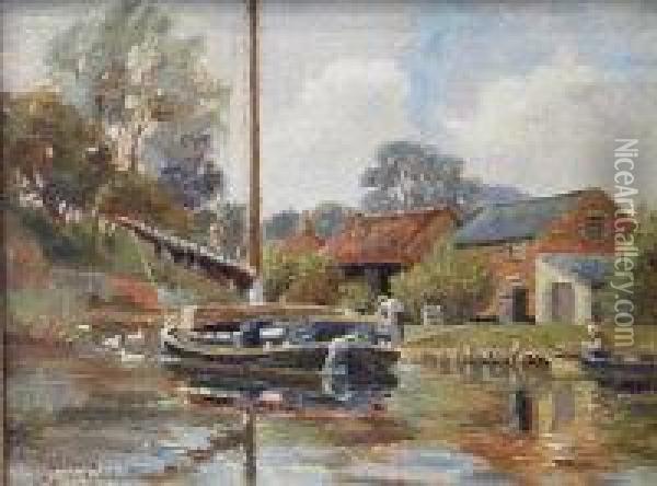 Barges At Wayford Oil Painting - William Leslie Rackham
