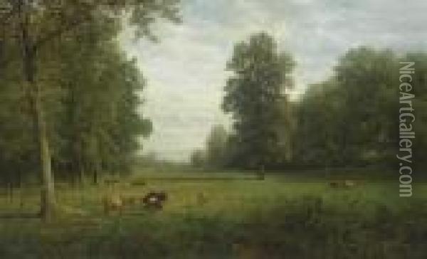 Cows In A Pasture Oil Painting - William Trost Richards