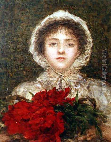 Girl with Azaleas Oil Painting - Mary Perrin