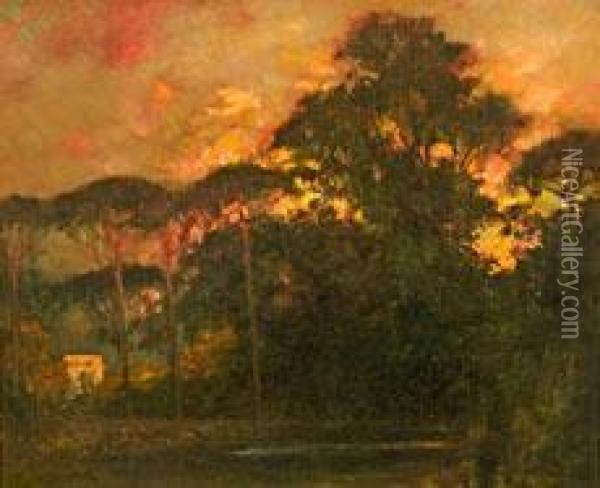 Abendstimmung Am Fluss Oil Painting - Eugenio Gignous