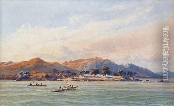 Piroguiers Au Large De La Cote De Sierra Leone Oil Painting - Edouard Auguste Nousveaux