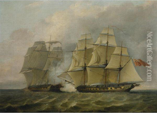 The Battle Between The Chesapeake And The Shannon Oil Painting - Charles Brooking