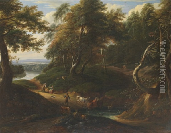 Landschaft Mit Hirte Und Kuhherde Oil Painting - Jacques d' Arthois