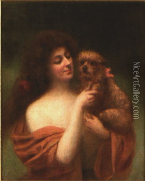 Woman And Her Dog Oil Painting - Auguste Emile Bellet